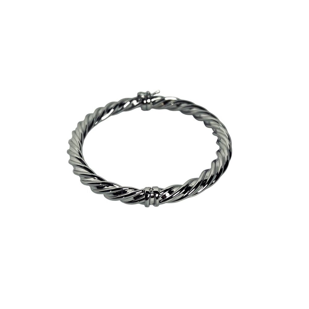 Bronze Milor Italy Twisted Silver Tone Hinged Bracelet With Safety Clasp (6228) - Picture 4 of 5